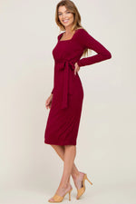 PinkBlush Burgundy Basic Square Neck Midi Dress - 