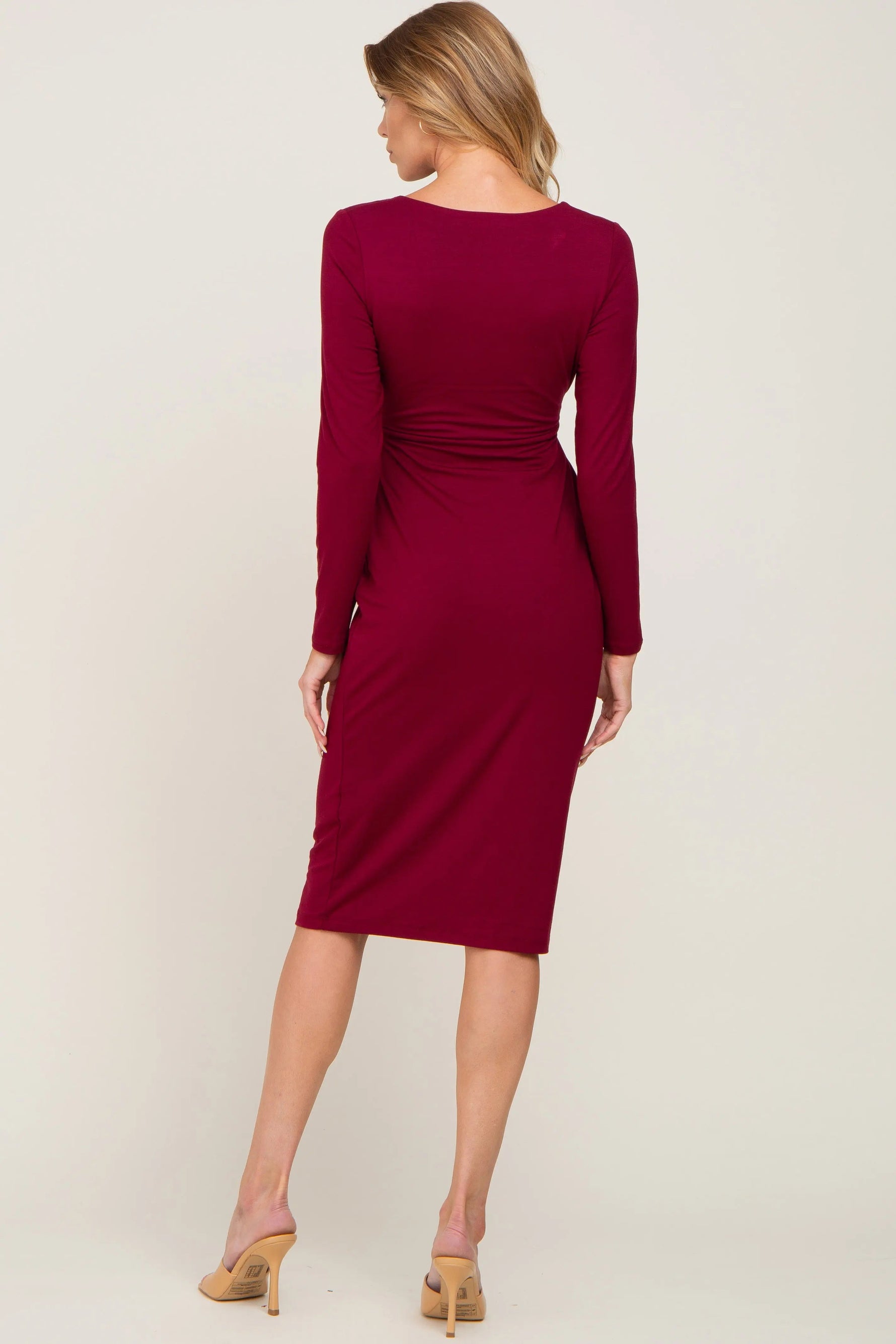 PinkBlush Burgundy Basic Square Neck Midi Dress - 