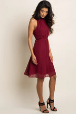 PinkBlush Burgundy Chiffon High Neck Dress - 