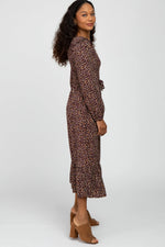 PinkBlush Burgundy Floral Long Sleeve Smocked Midi Dress - 