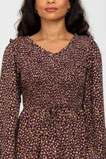 PinkBlush Burgundy Floral Long Sleeve Smocked Midi Dress - 