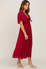 PinkBlush Burgundy Front Tie Ruffle Sleeve Midi Dress - 