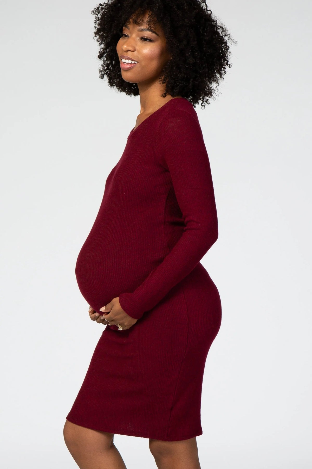 PinkBlush Burgundy Knit Long Sleeve Maternity Sweater Dress - 