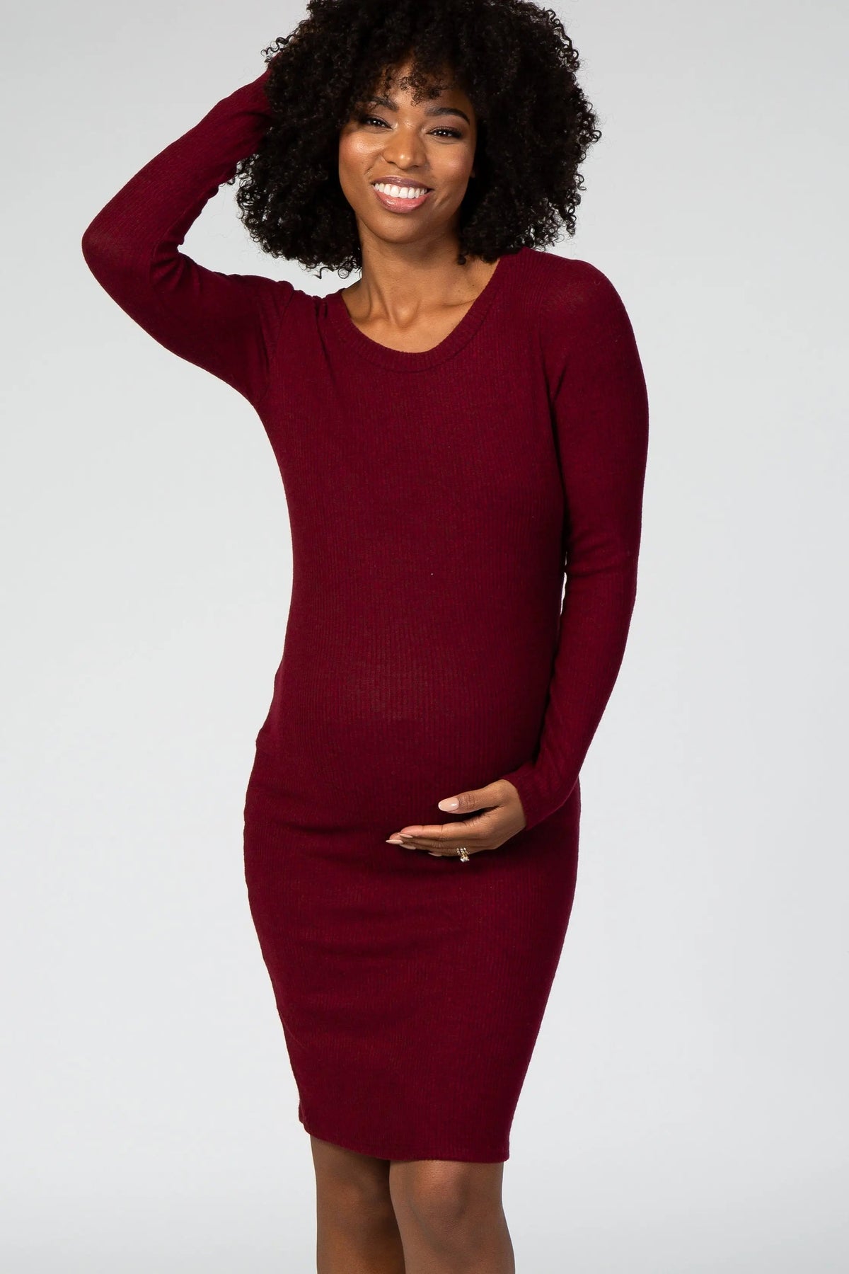 PinkBlush Burgundy Knit Long Sleeve Maternity Sweater Dress - 