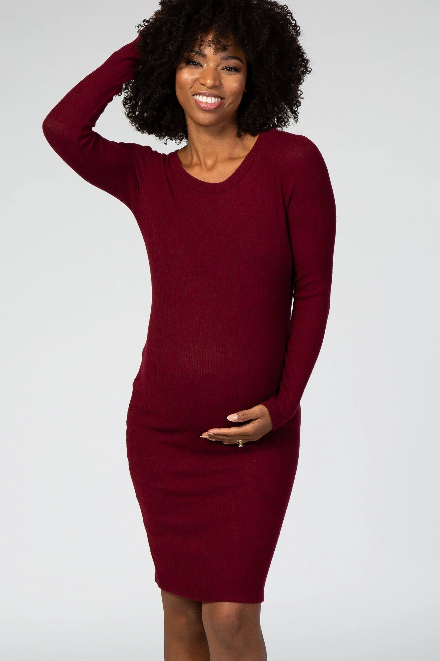 PinkBlush Burgundy Knit Long Sleeve Maternity Sweater Dress - 