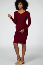 Burgundy Knit Long Sleeve Maternity Sweater Dress - Sleeve, Shoulder, One-piece garment, Fashion, Day Dress | Everetts Place