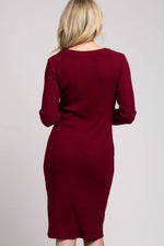 PinkBlush Burgundy Knit Long Sleeve Sweater Dress - 