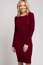 PinkBlush Burgundy Knit Long Sleeve Sweater Dress - 