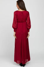 PinkBlush Burgundy Metallic Striped Chiffon Maxi Dress - 