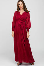 PinkBlush Burgundy Metallic Striped Chiffon Maxi Dress - 