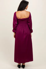 PinkBlush Burgundy Off Shoulder Satin Pleated Bodice Maxi Dress - 