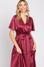 PinkBlush Burgundy Satin Wrap Nursing Dress - 