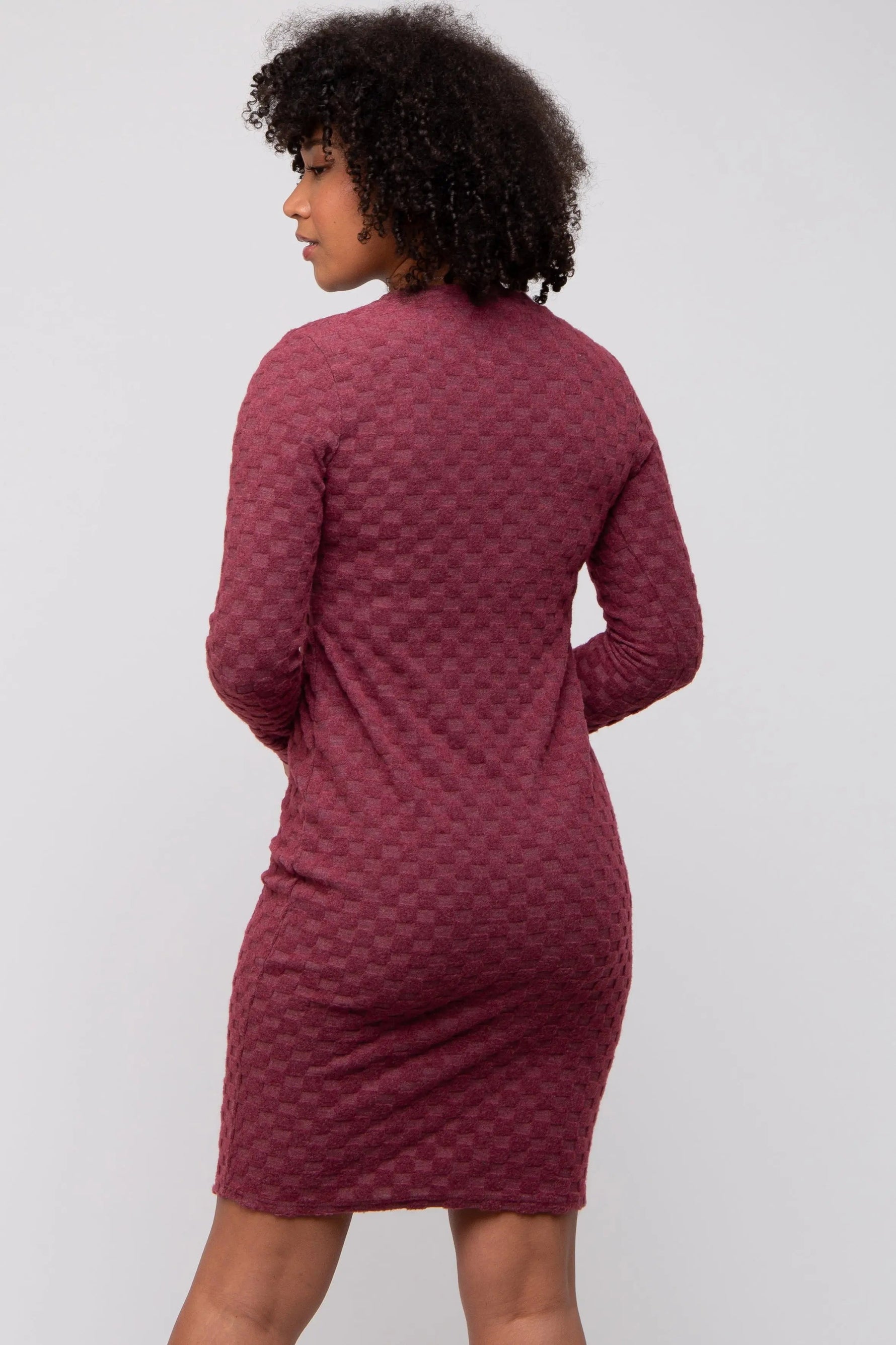 PinkBlush Burgundy Soft Brushed Knit Long Sleeve Dress - 