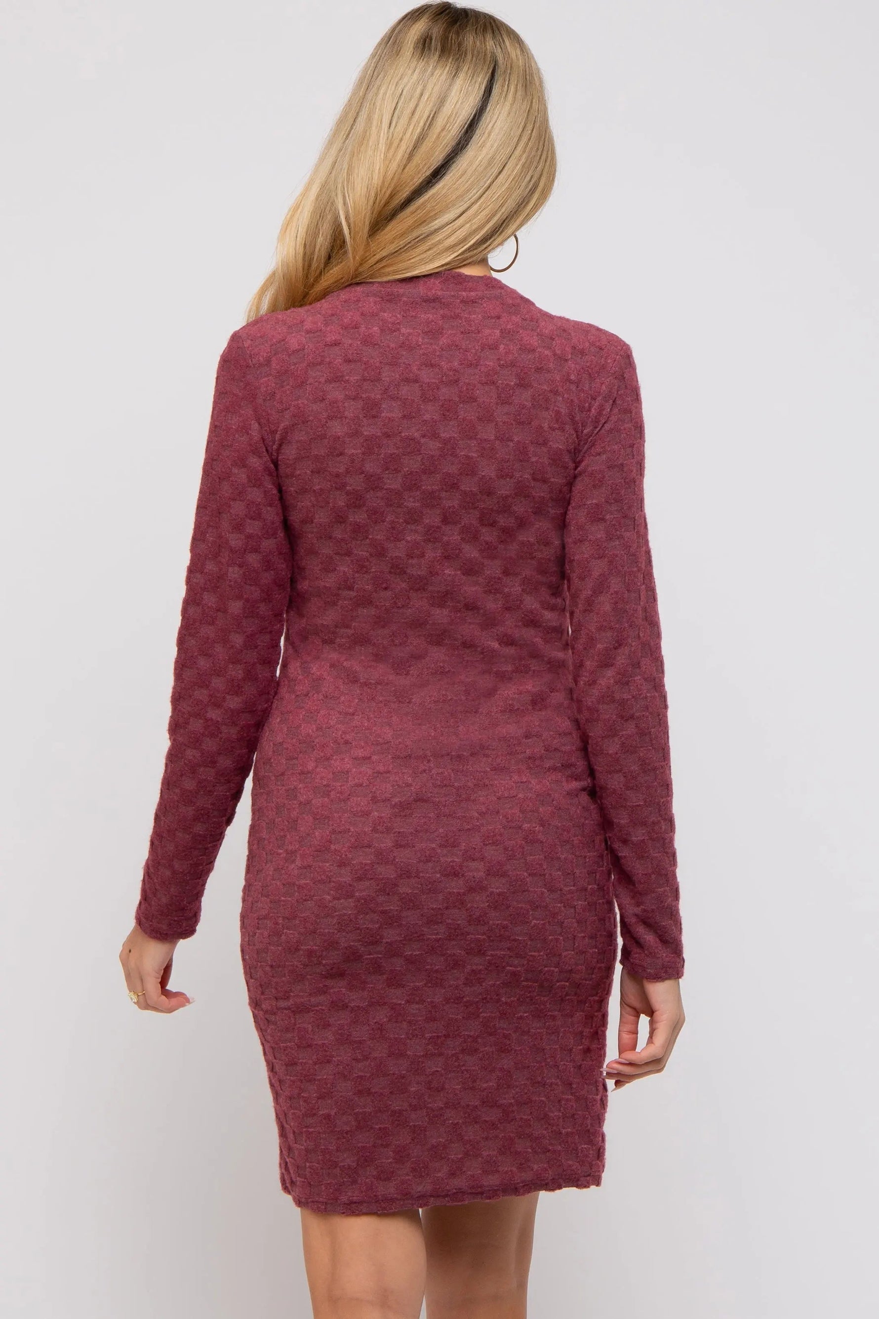 PinkBlush Burgundy Soft Brushed Knit Long Sleeve Maternity Dress - 