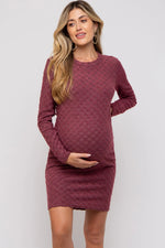 PinkBlush Burgundy Soft Brushed Knit Long Sleeve Maternity Dress - 