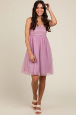 PinkBlush Burgundy Tulle Skirt Dress with Polyester Lining for Elegant Women - 