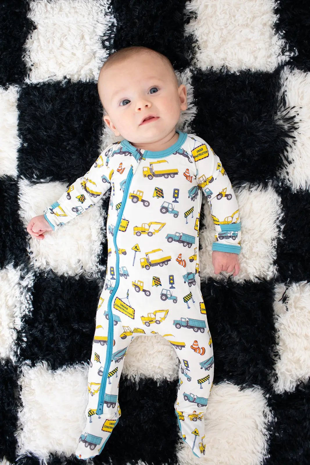Bestaroo Busy Builders Footie Pajamas For Babies With Zipper And Built In Fold Over - 