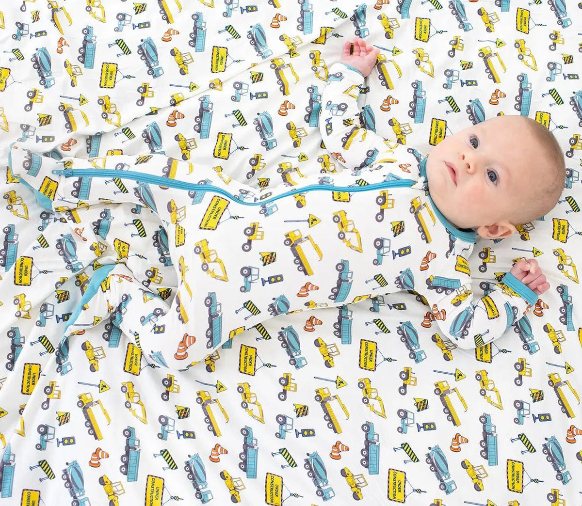 Bestaroo Busy Builders Footie Pajamas For Babies With Zipper And Built In Fold Over - 