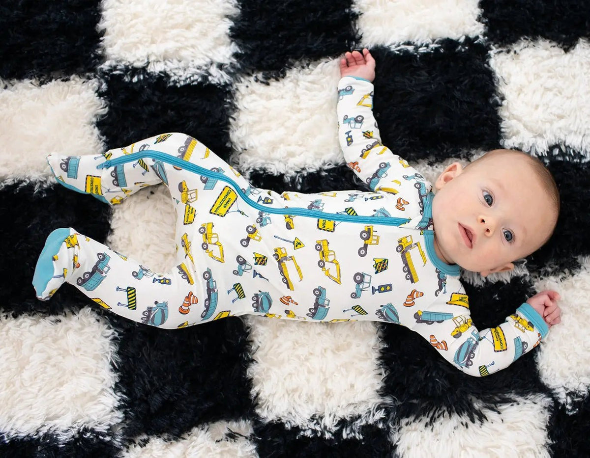 Bestaroo Busy Builders Footie Pajamas For Babies With Zipper And Built In Fold Over - 