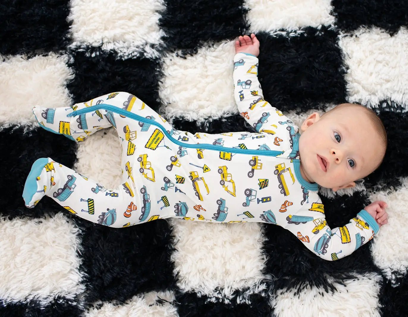 Bestaroo Busy Builders Footie Pajamas For Babies With Zipper And Built In Fold Over - 