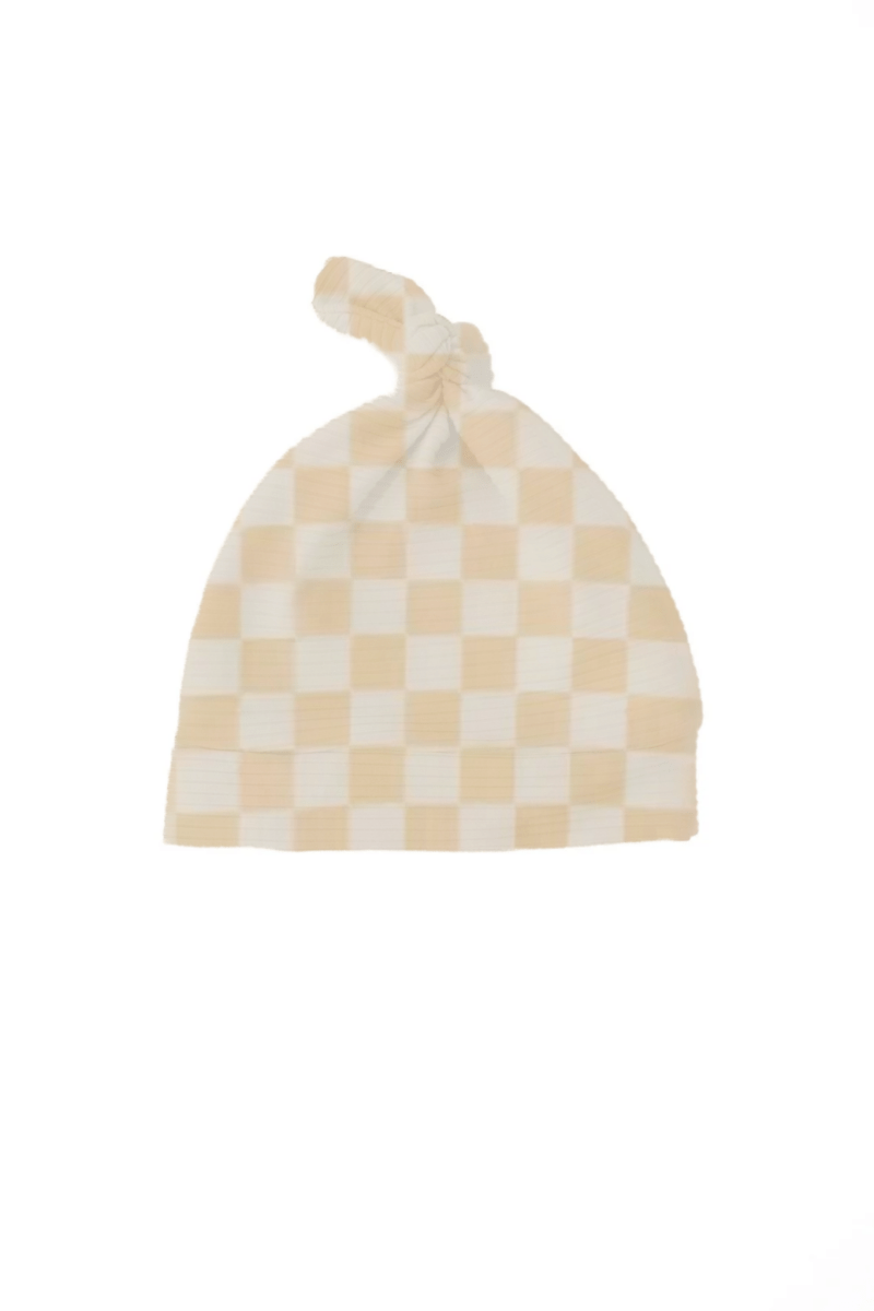 Little Mae & Co Butter Yellow Checkered Knotted Hat - 
