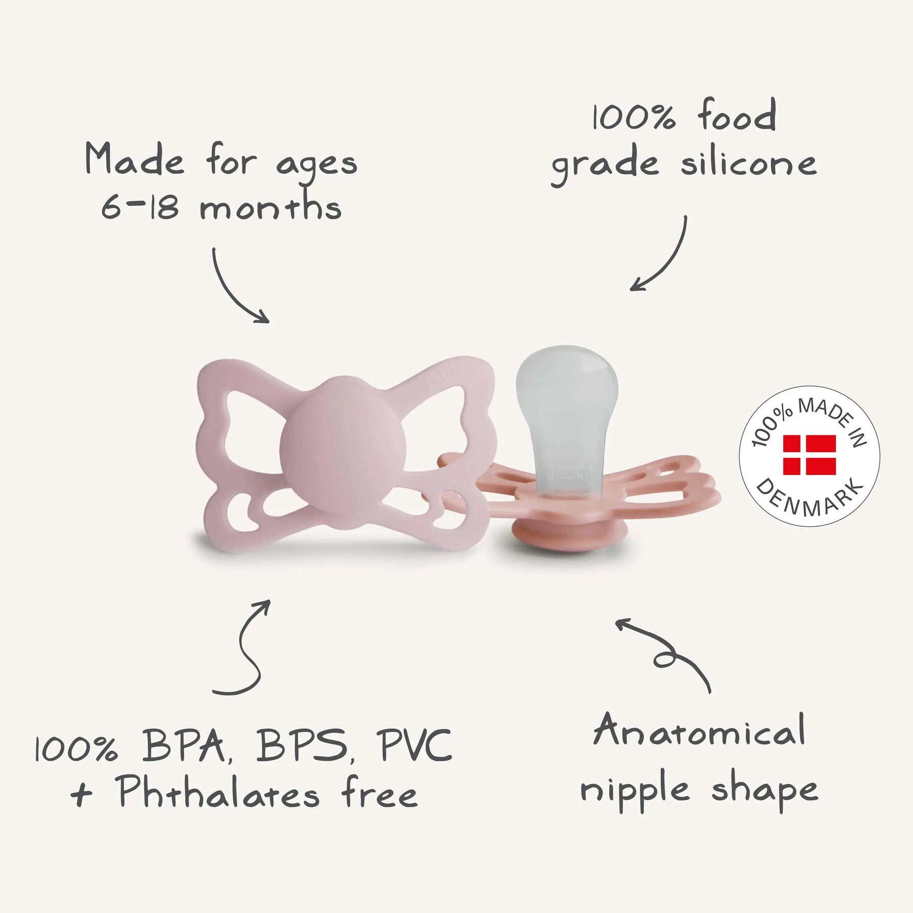 Mushie Frigg Butterfly Anatomical Silicone Pacifier 2 Pack 6 to 18 Months - Baby & Toddler > Baby Health > Pacifiers & Teethers SILICONE FRIGG PACIFIERS