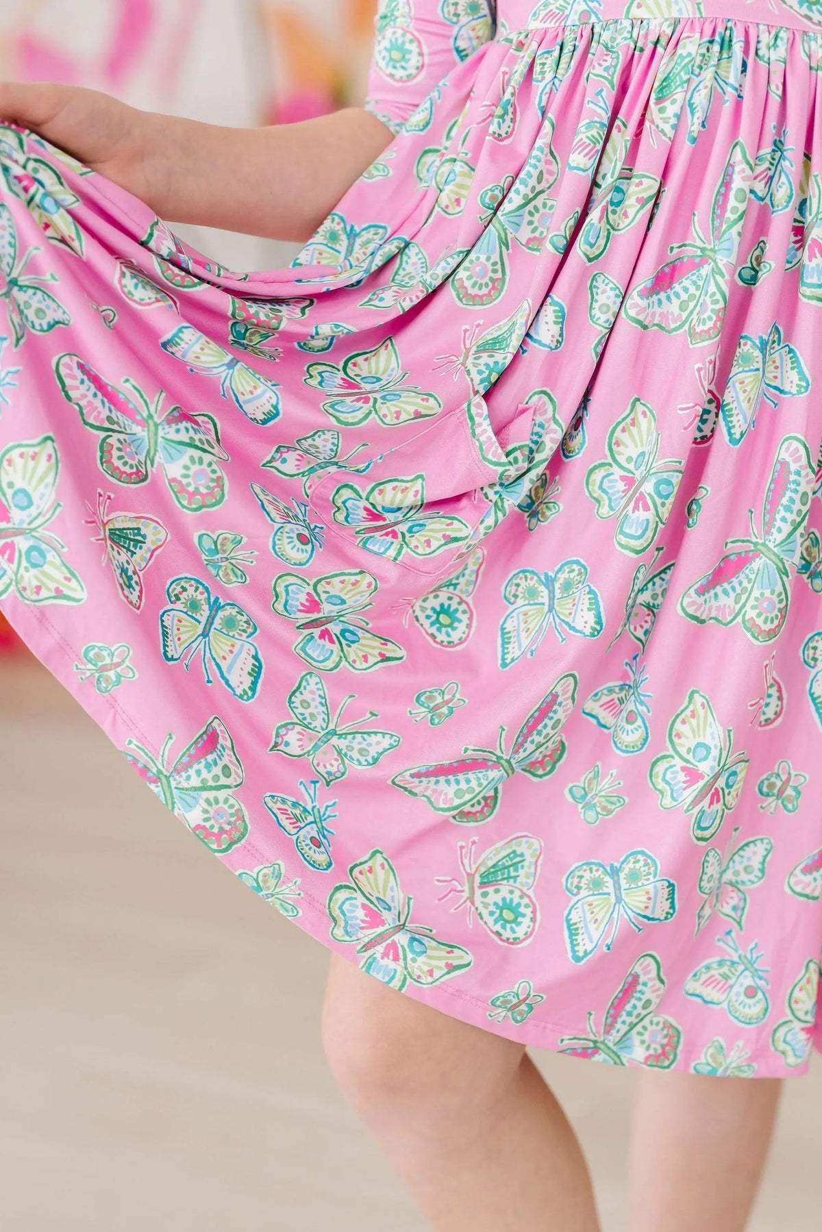 Mila & Rose ® Butterfly Garden 3/4 Sleeve Pocket Twirl Dress - 