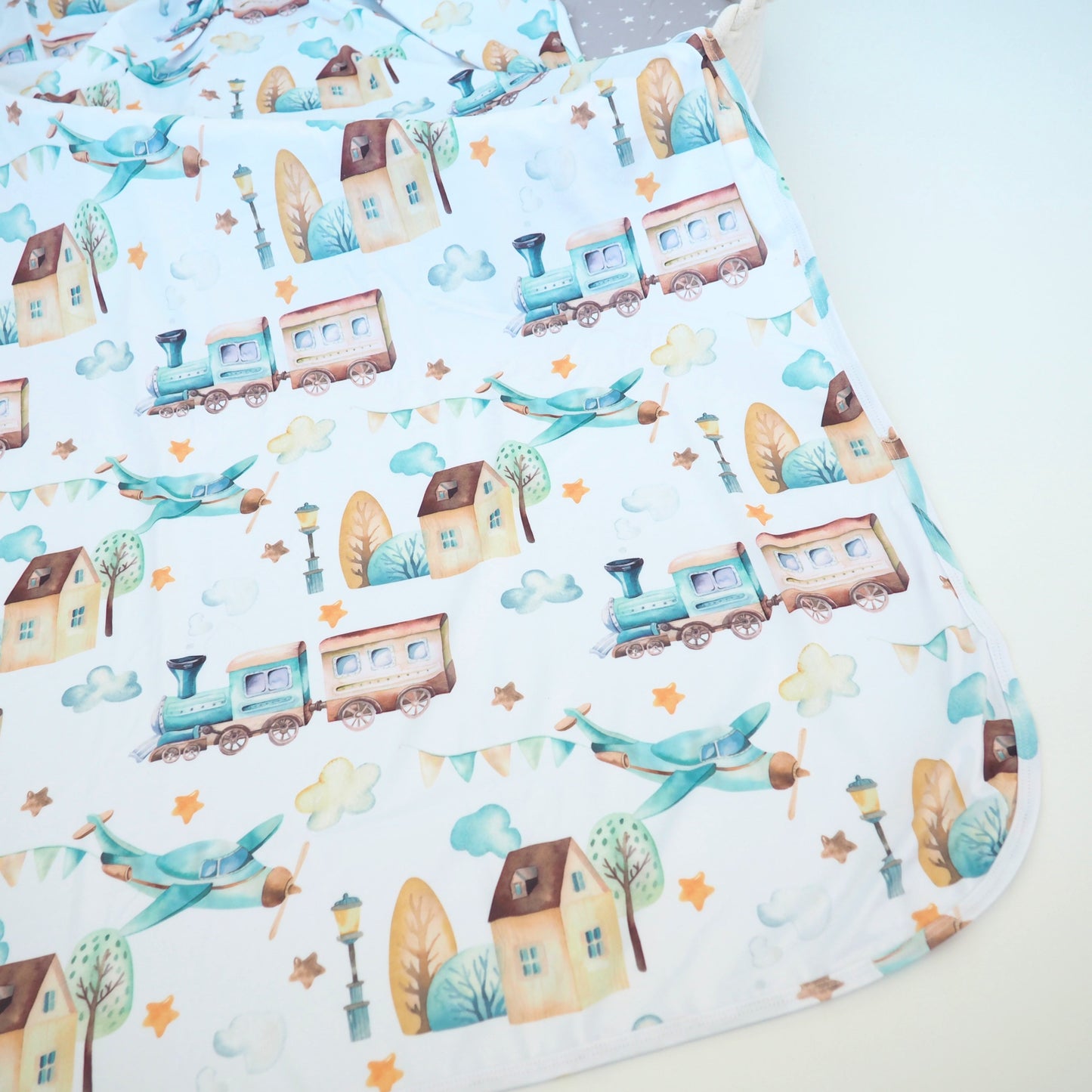 Buttery Soft Stretchy Swaddle Blanket Airplane Train for Babies Honey Lemonade