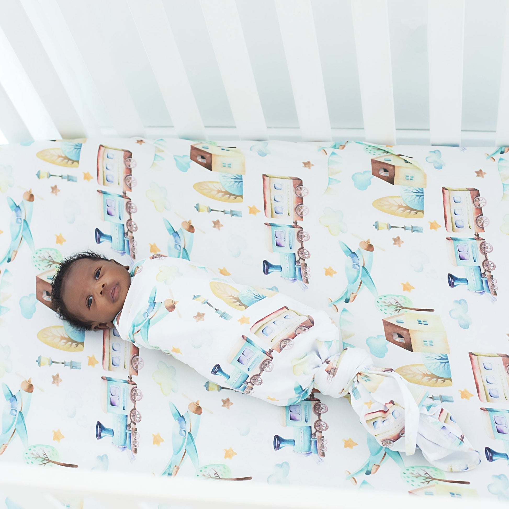 Buttery Soft Stretchy Swaddle Blanket Airplane Train for Babies Honey Lemonade