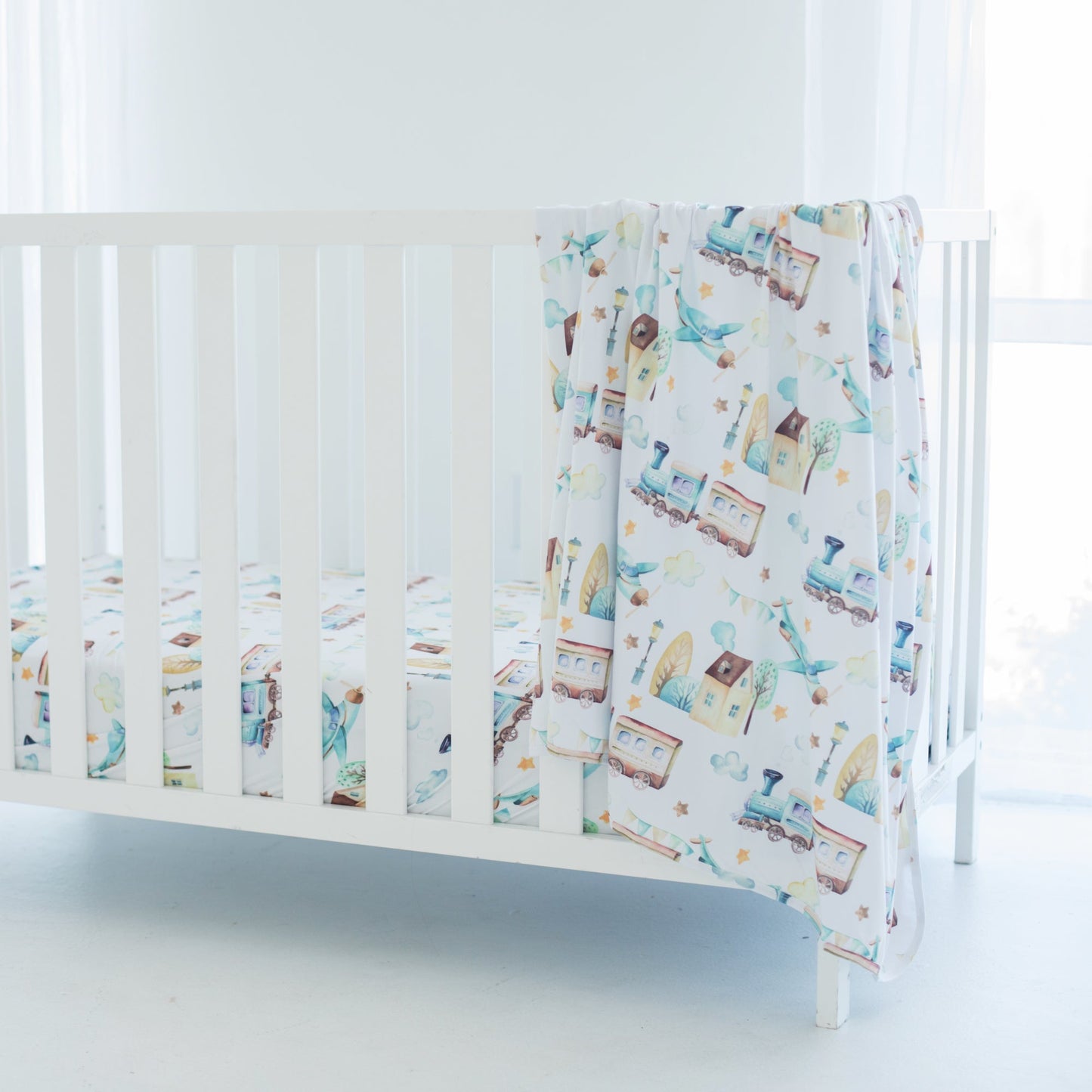 Buttery Soft Stretchy Swaddle Blanket Airplane Train for Babies Honey Lemonade