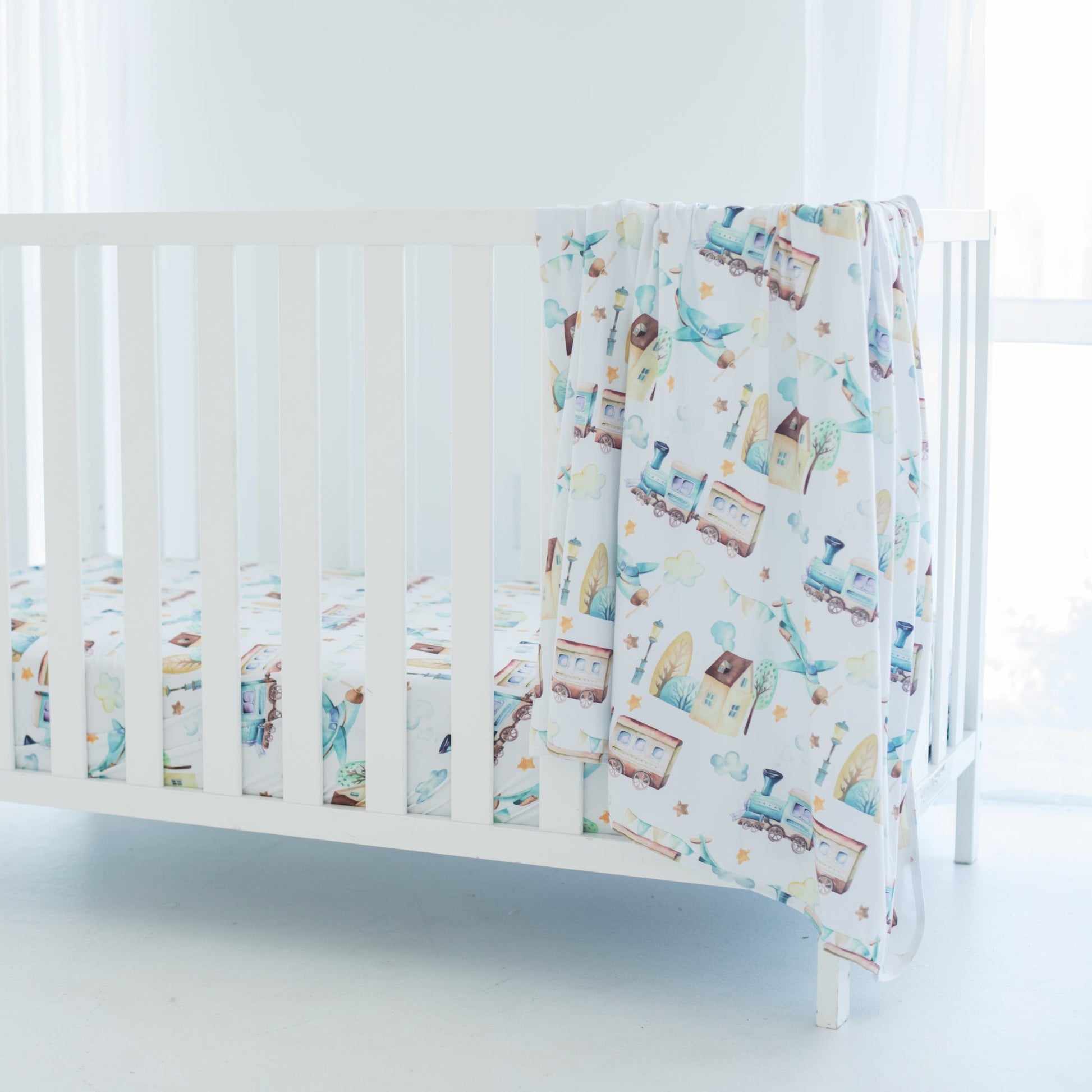 Buttery Soft Stretchy Swaddle Blanket Airplane Train for Babies Honey Lemonade