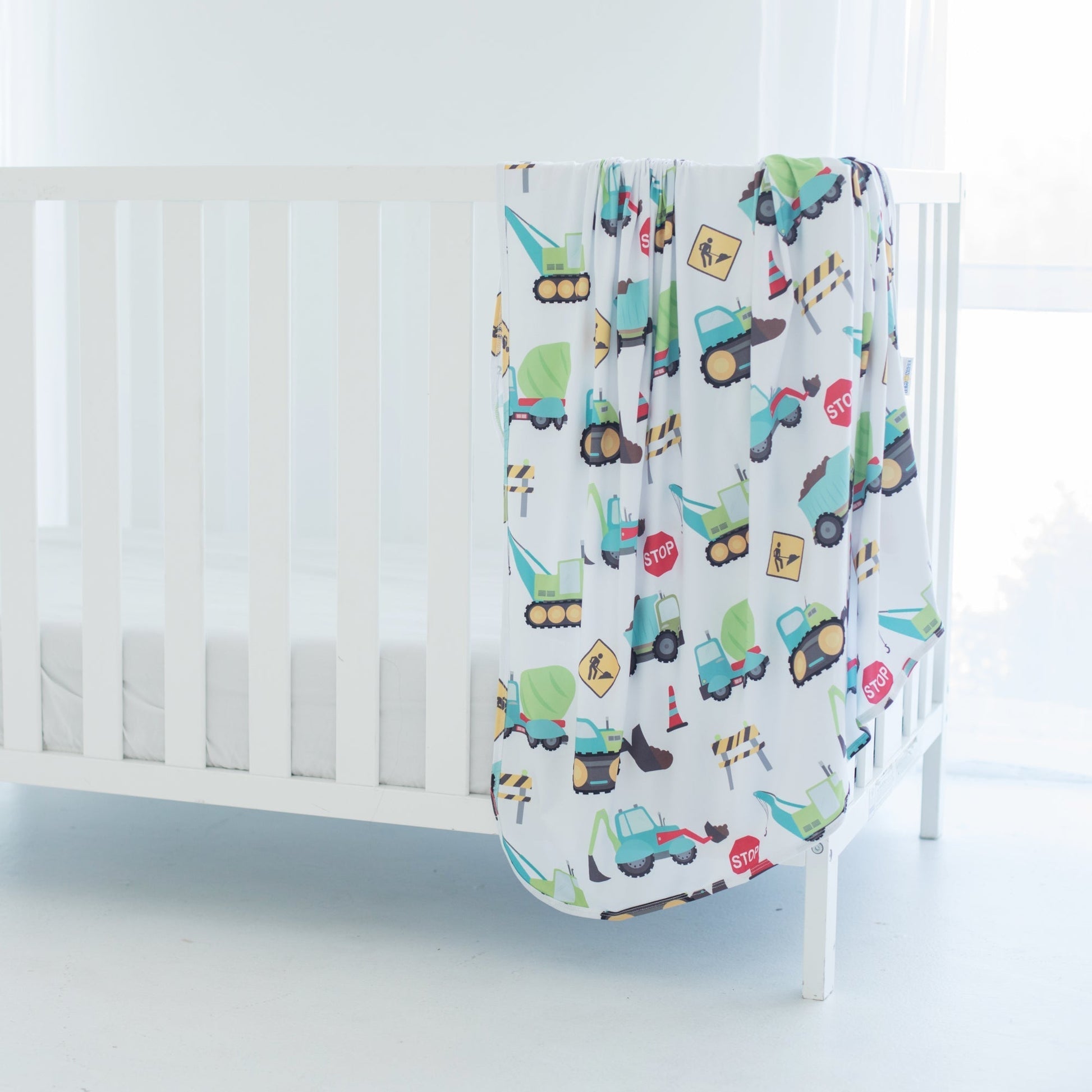 Buttery Soft Stretchy Swaddle Blanket Construction Trucks for Babies Honey Lemonade