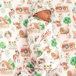 Honey Lemonade Buttery Soft Stretchy Swaddle Blanket with Farm Animal Design for Babies - 