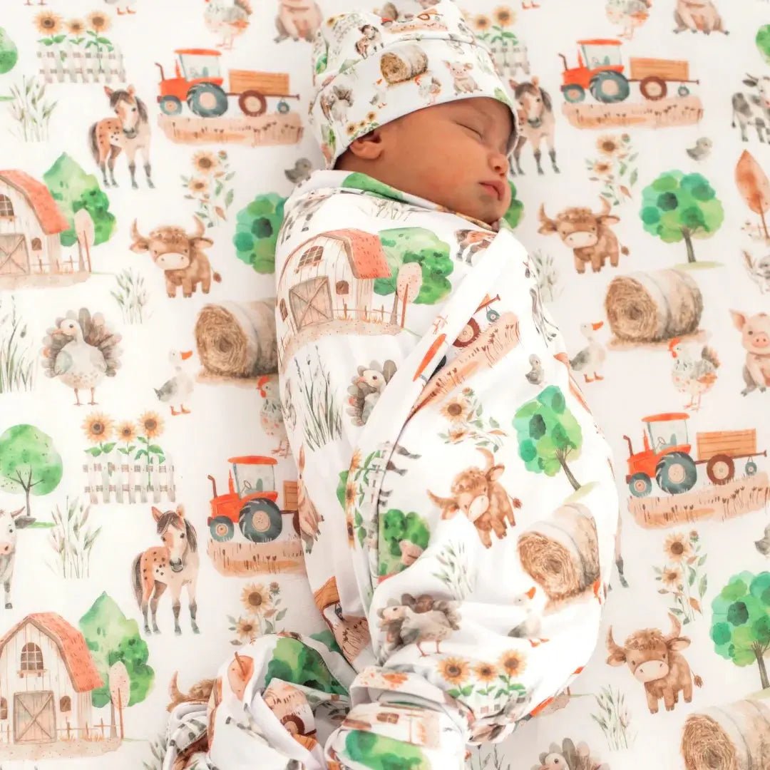 Honey Lemonade Buttery Soft Stretchy Swaddle Blanket with Farm Animal Design for Babies - 