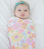 Honey Lemonade Buttery Soft Stretchy Swaddle Blanket with Retro Floral Design for Babies - 