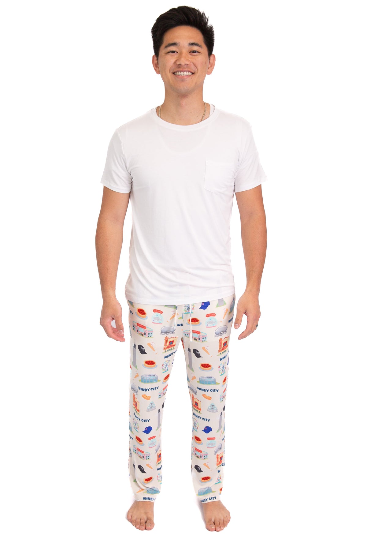 Windy City Chicago Bamboo Pajama Pants | Soft Chicago Skyline Lounge Pants for Men by Rayn’s Tiny Stitches