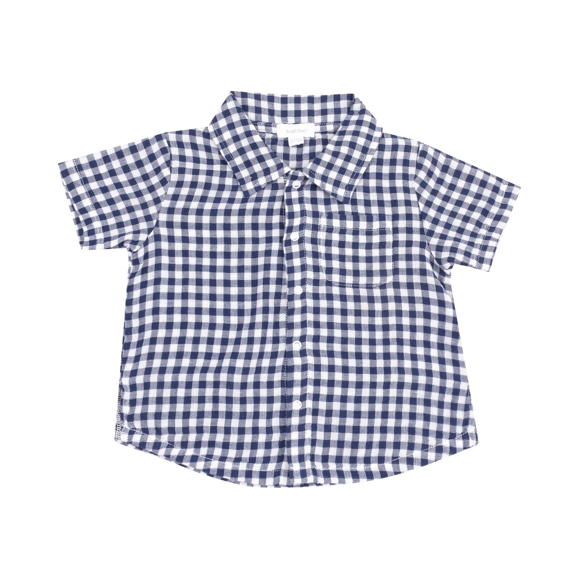 Button Down Muslin Polo and French Terry Short Set Navy Gingham Angel Dear