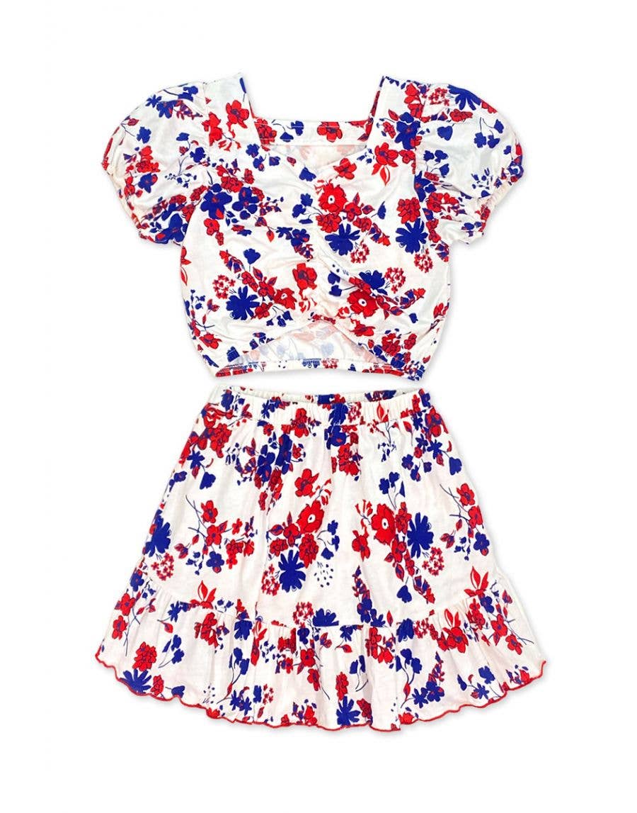 Cutie Patootie Clothing - TKSS-3161T-Q31 Toddler's 2 pc Skirt Set w/ Puff Sleeve  - White Red Floral / 6 by Cutie Patootie Clothing at Everetts Place