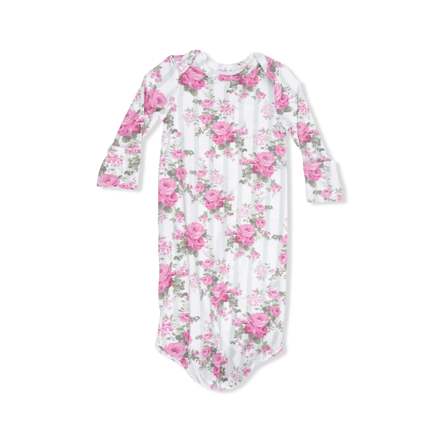 Cabbage Rose Stripe - Knotted Gown - Sleeve, White, Textile, Pink, One-piece garment | Everetts Place