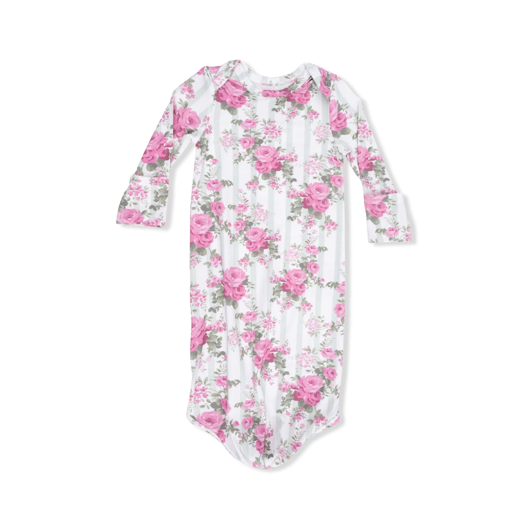 Cabbage Rose Stripe - Knotted Gown - Sleeve, White, Textile, Pink, One-piece garment | Everetts Place
