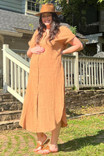 PinkBlush Camel Button Down Maternity Midi DressEveretts Place
