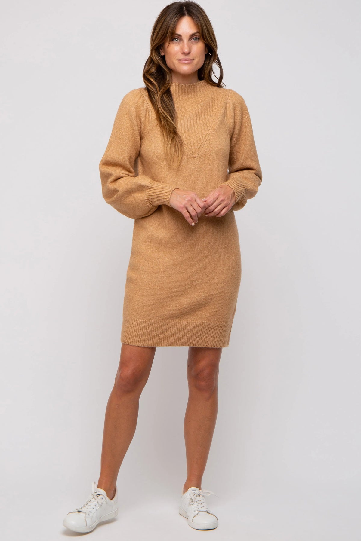 PinkBlush Camel Chunky Knit Sweater Dress - 