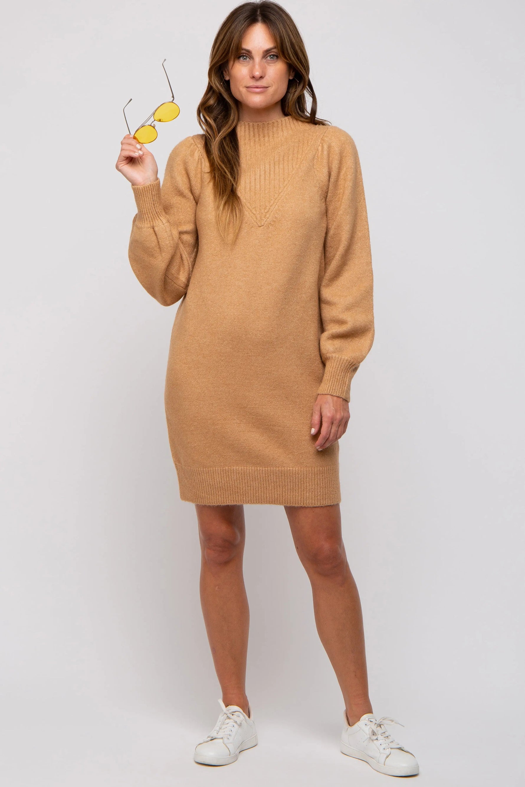 PinkBlush Camel Chunky Knit Sweater Dress - 