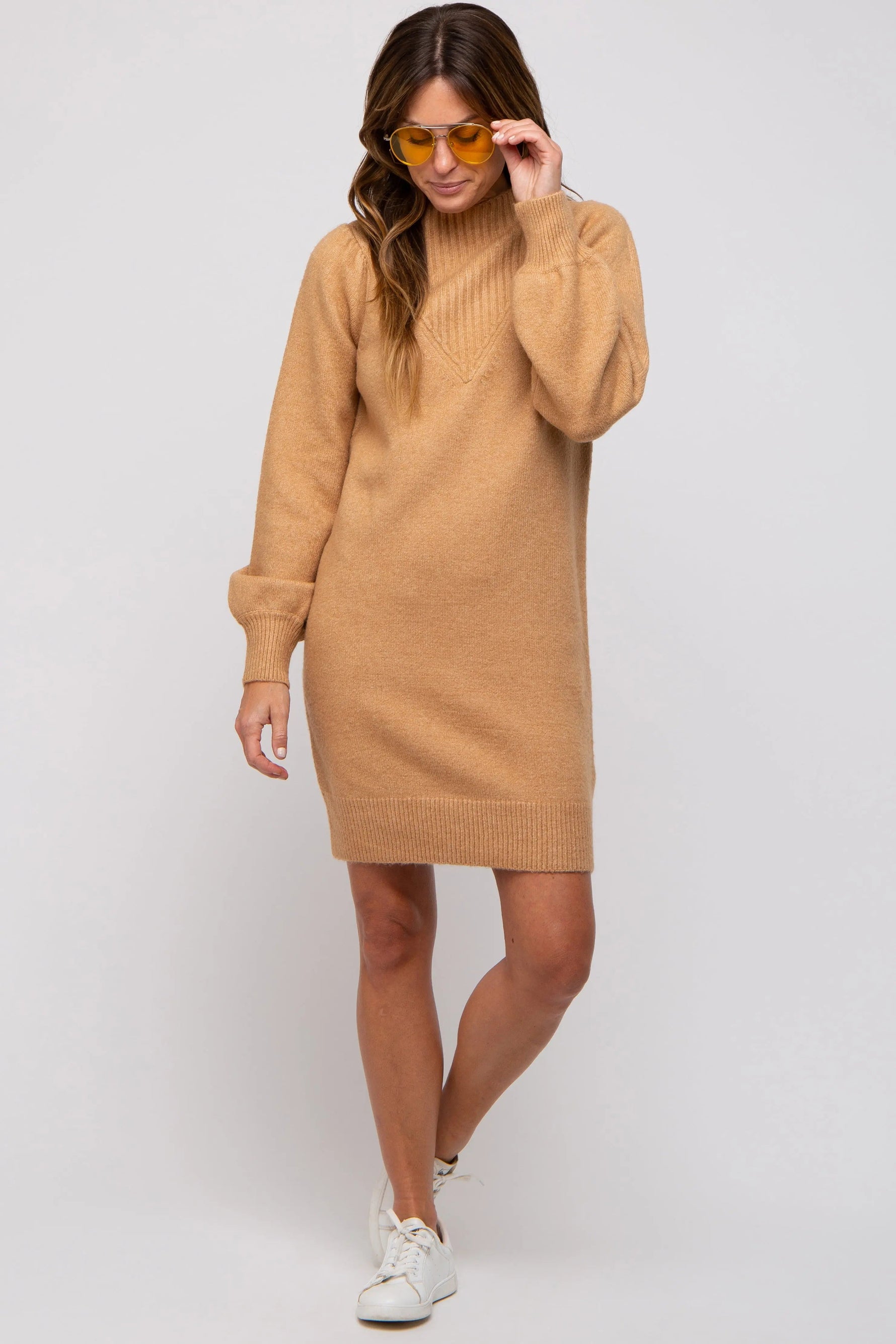Camel Chunky Knit Sweater Dress - Woolen, Wool, One-piece garment, Fur, Foot | Everetts Place