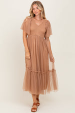 PinkBlush Camel Dotted Tulle Smocked Maternity Midi DressEveretts Place