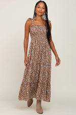 PinkBlush Camel Floral Sleeveless Tiered Maxi Dress - 