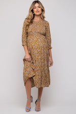 PinkBlush Camel Floral Smocked 3/4 Sleeve Maternity Midi DressEveretts Place