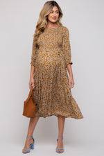PinkBlush Camel Floral Smocked 3/4 Sleeve Maternity Midi DressEveretts Place