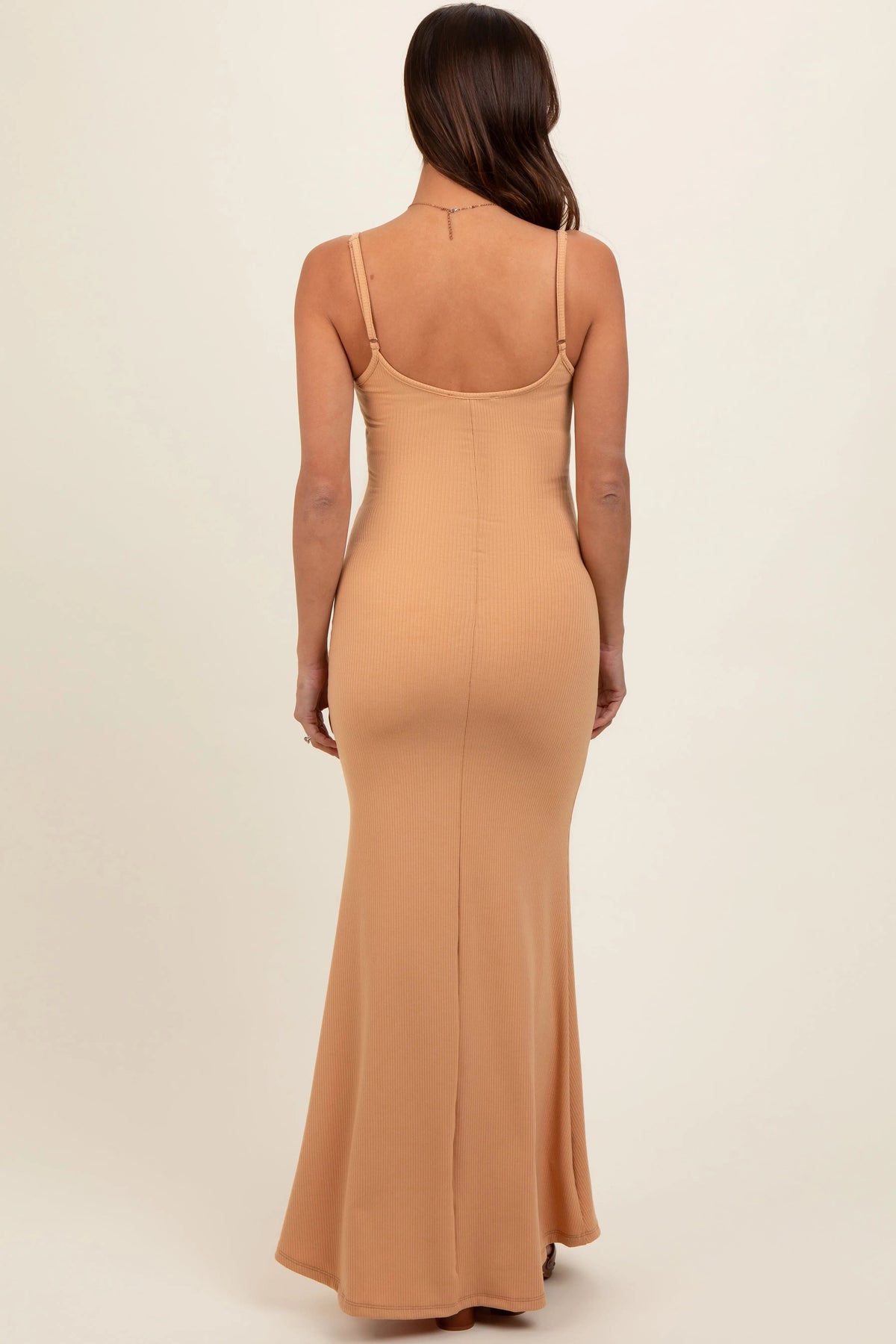 PinkBlush Camel Sleeveless Ribbed Maternity Maxi Dress - 