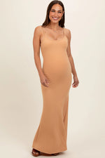 PinkBlush Camel Sleeveless Ribbed Maternity Maxi Dress - 